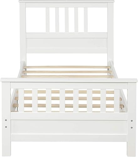 Miniatura 4 de Harper & Bright Designs Marco de cama de plataforma individual resistente con cabecera y estribo, tamaño individual (blanco)