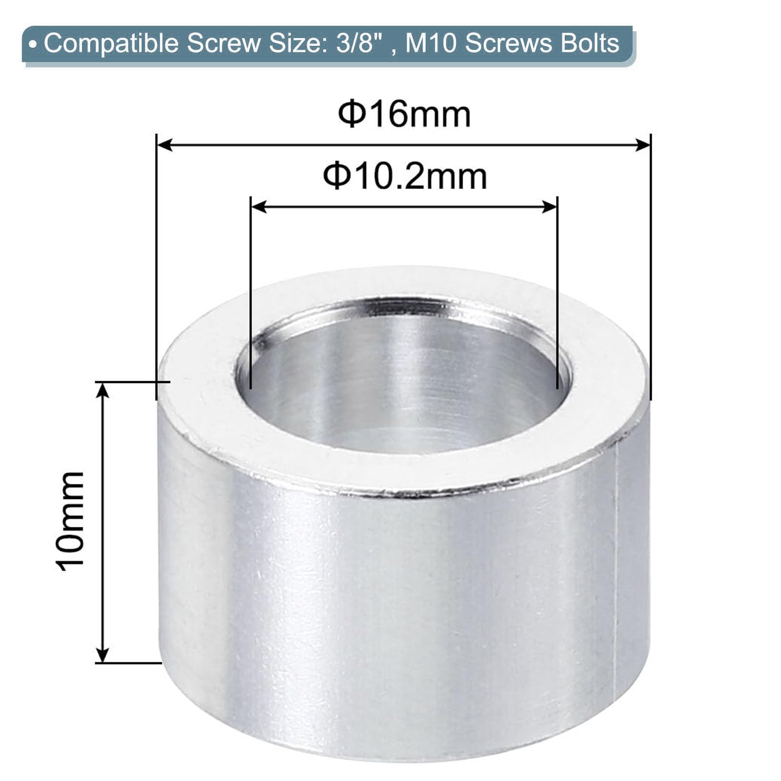 TOP-VIGOR 10Pcs M10 Aluminum Spacer, 10.2mm ID x 16mm OD x 10mm Length Metal Spacer - Image 2