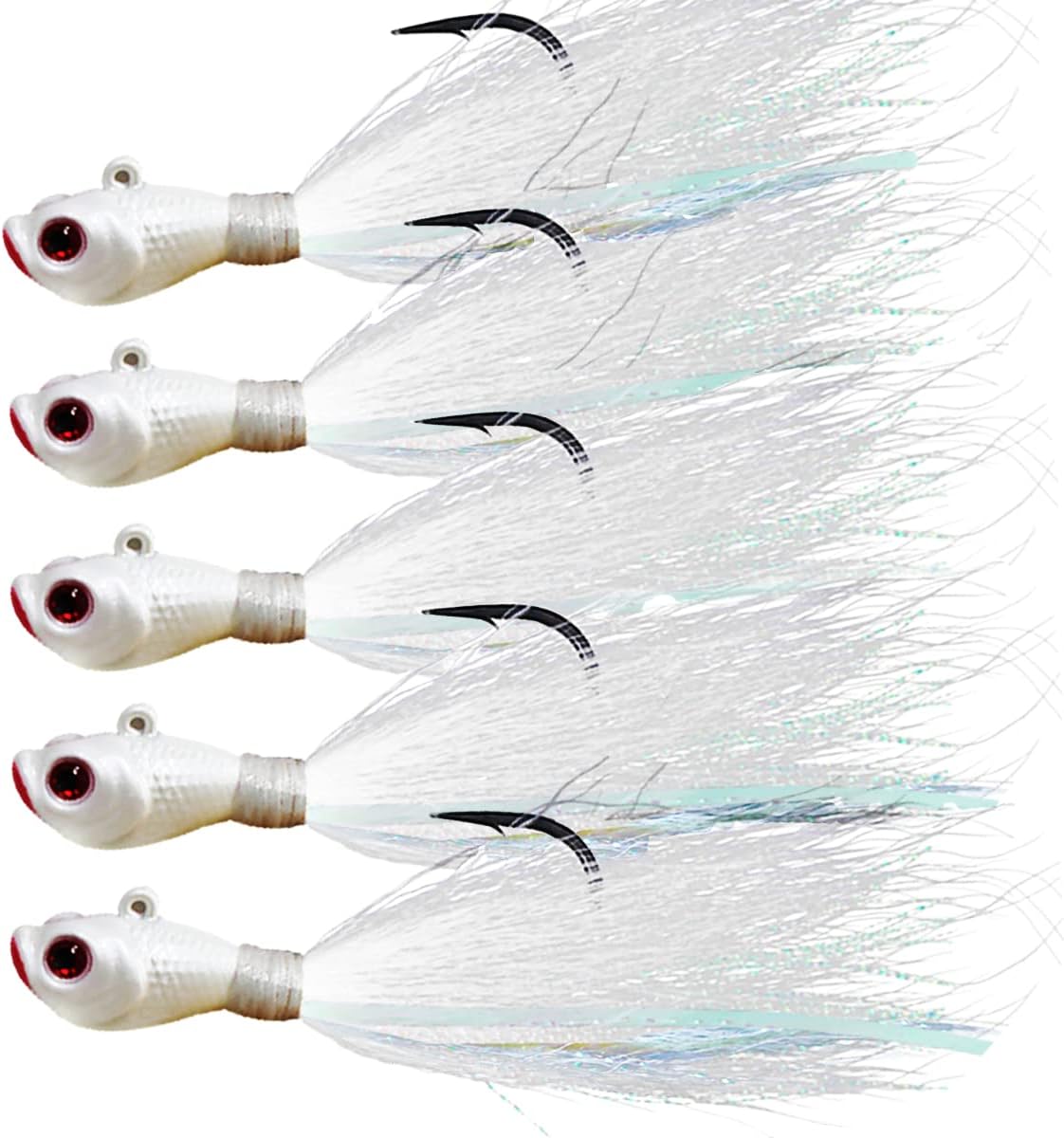 KMUCUTIE 5 pcs bucktail Jigs Saltwater or Freshwater Bait,for bass flounder fluke Striper Fishing Lure