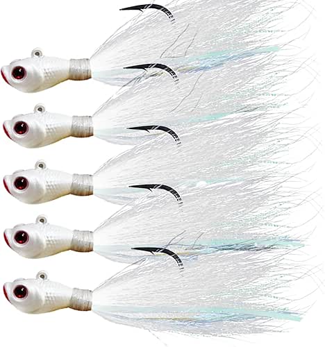 KMUCUTIE 5 pcs bucktail Jigs Saltwater or Freshwater Bait,for bass