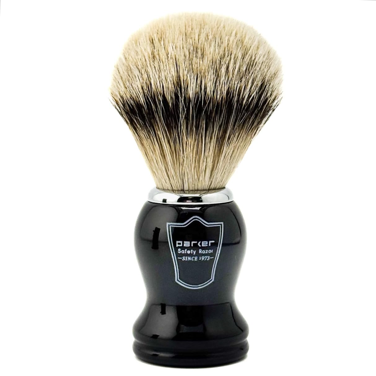 Parker Silvertip Badger Shaving Brush with Resin Handle & Resin Stand | 22mm Soft Knot for Rich Lather | Handcrafted Brush for Shave Cream or Soap | Premium Wet Shaving Accessory | Iconic Brand