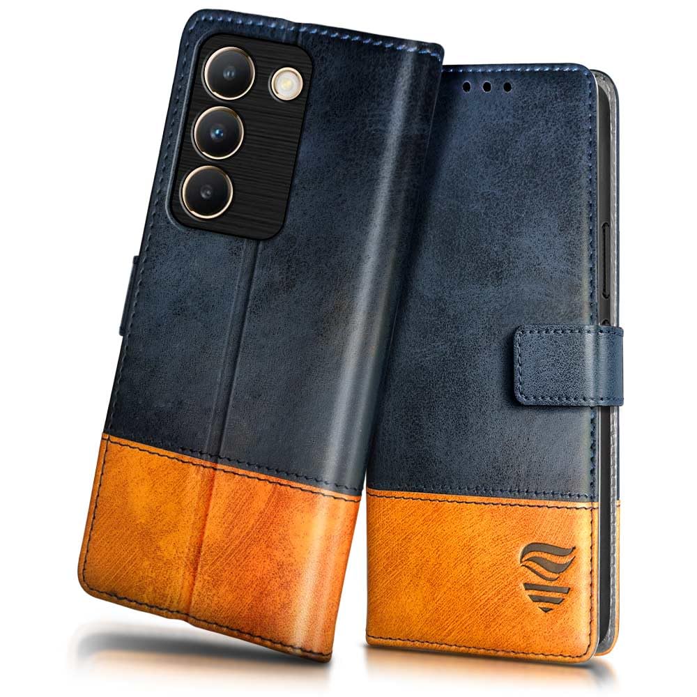 FLIPPED Vegan Leather Flip Case Back Cover for Vivo Y200e 5G | Vivo T3 5G (Flexible, Shock Proof | Hand Stitched Leather Finish | Card Pockets Wallet & Stand | Irish Blue with Tanned Oak) (B0CXPNL5Q7) Amazon Price History, Amazon Price Tracker