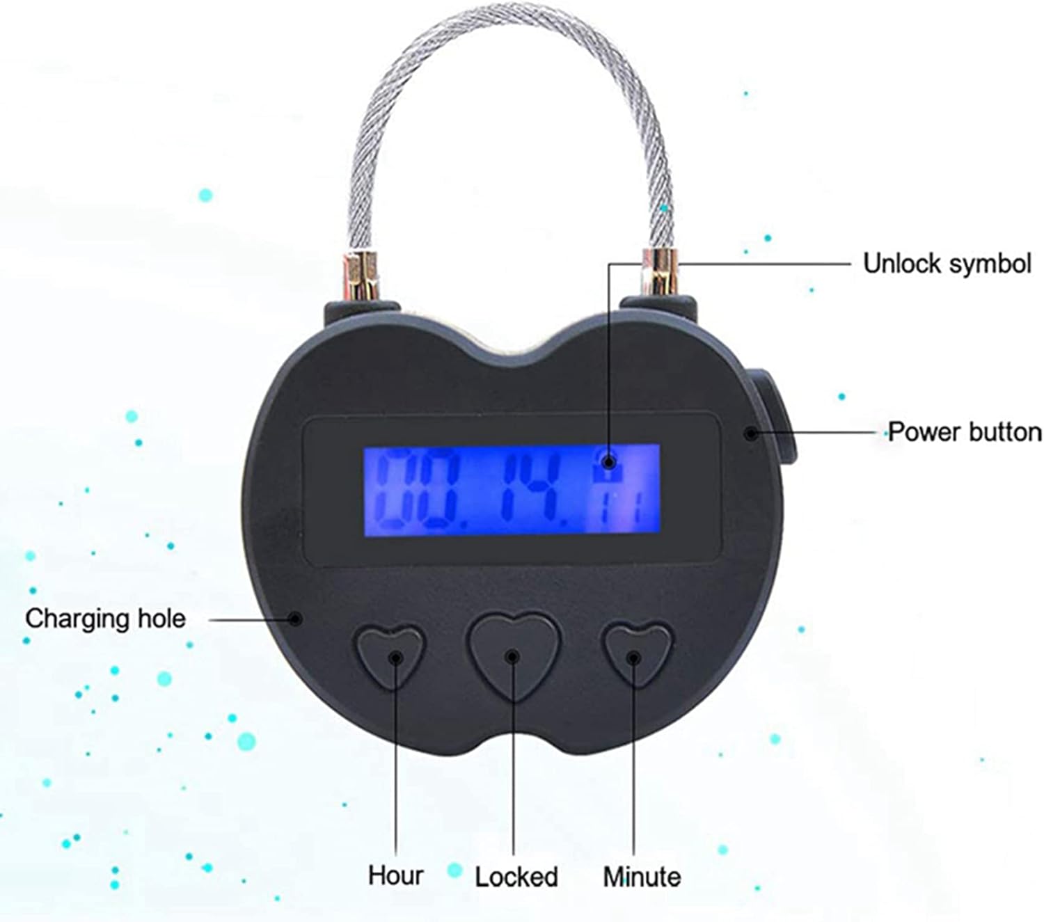 4X Smart Time Lock LCD Display Time Lock USB Rechargeable Temporary Timer Padlock Travel Electronic Timer Black