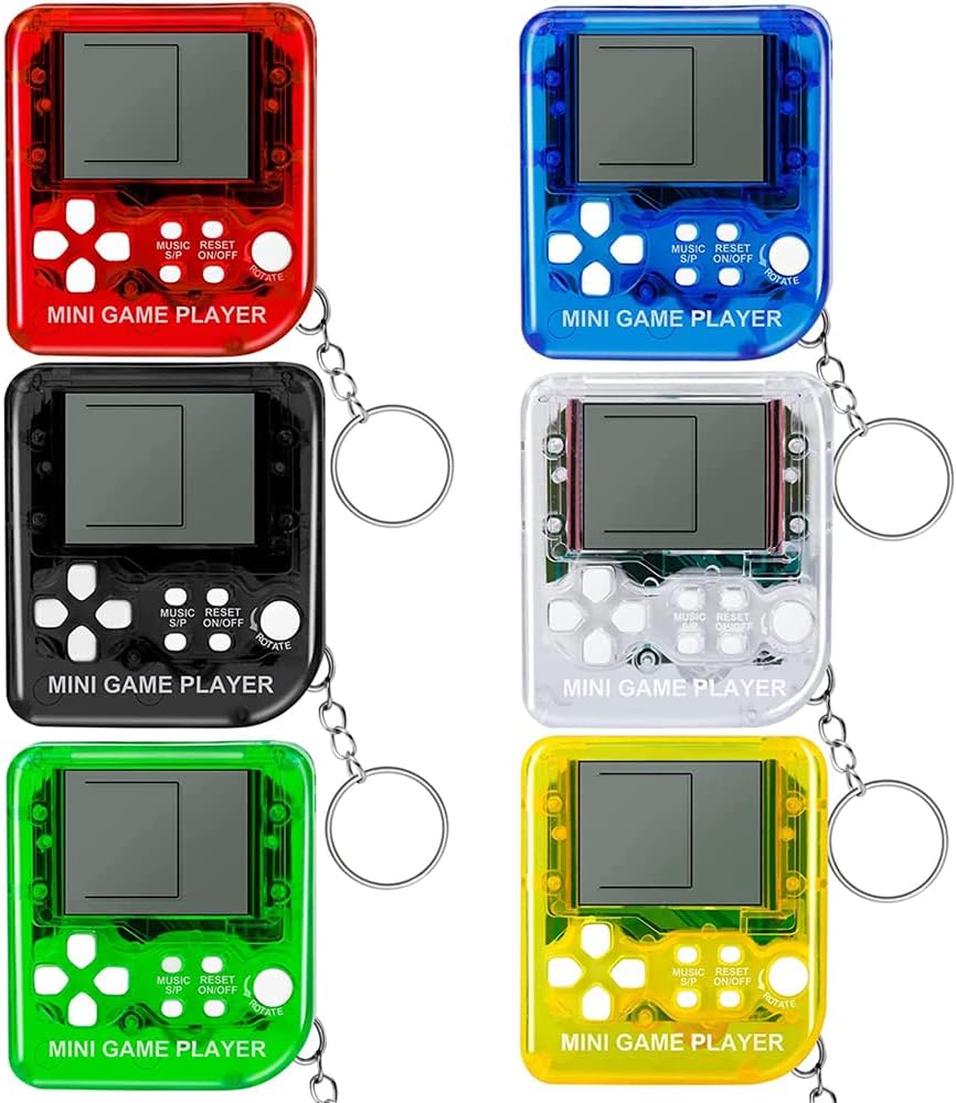 – Video Game Keychain, Nostalgic Retro Game Keyring, Party Favors for Backpack Birthday School, Portable Mini Gift (6 Pcs, Yellow, Blue, Green, Red, Black, White)