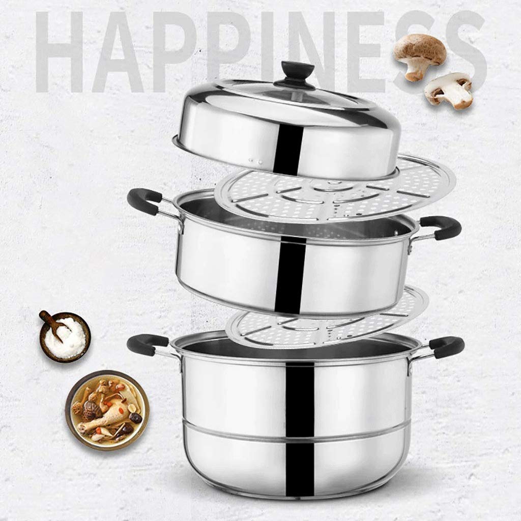 Juego de vaporera y hervidor Doble de Acero Inoxidable, Utensilios de Cocina al Vapor, Olla, Olla, Caldera Multicapa (Size : 30cm)