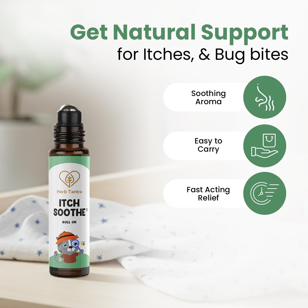 Herb Tantra Itch Soothe® Roll On for Kids | For Diaper Rashes, Mosquito Bites | Natural, Ayurvedic after bite oil | Chamomile, Calendula Essential Oils | Safe for ages 6 months+ 1