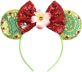 Cerchietto Orecchie Minnie (3p) con Fiocco di Paillettes - Orecchie di Minnie - Fascia Elastica Regolabile Senza Mal di Testa - Cerchietto Minnie con Orecchie Topolino Bambini/Adulti (Princess