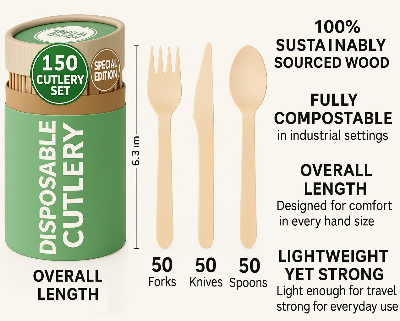 Eco-Friendly Wooden Cutlery Set - 150 Pcs -2