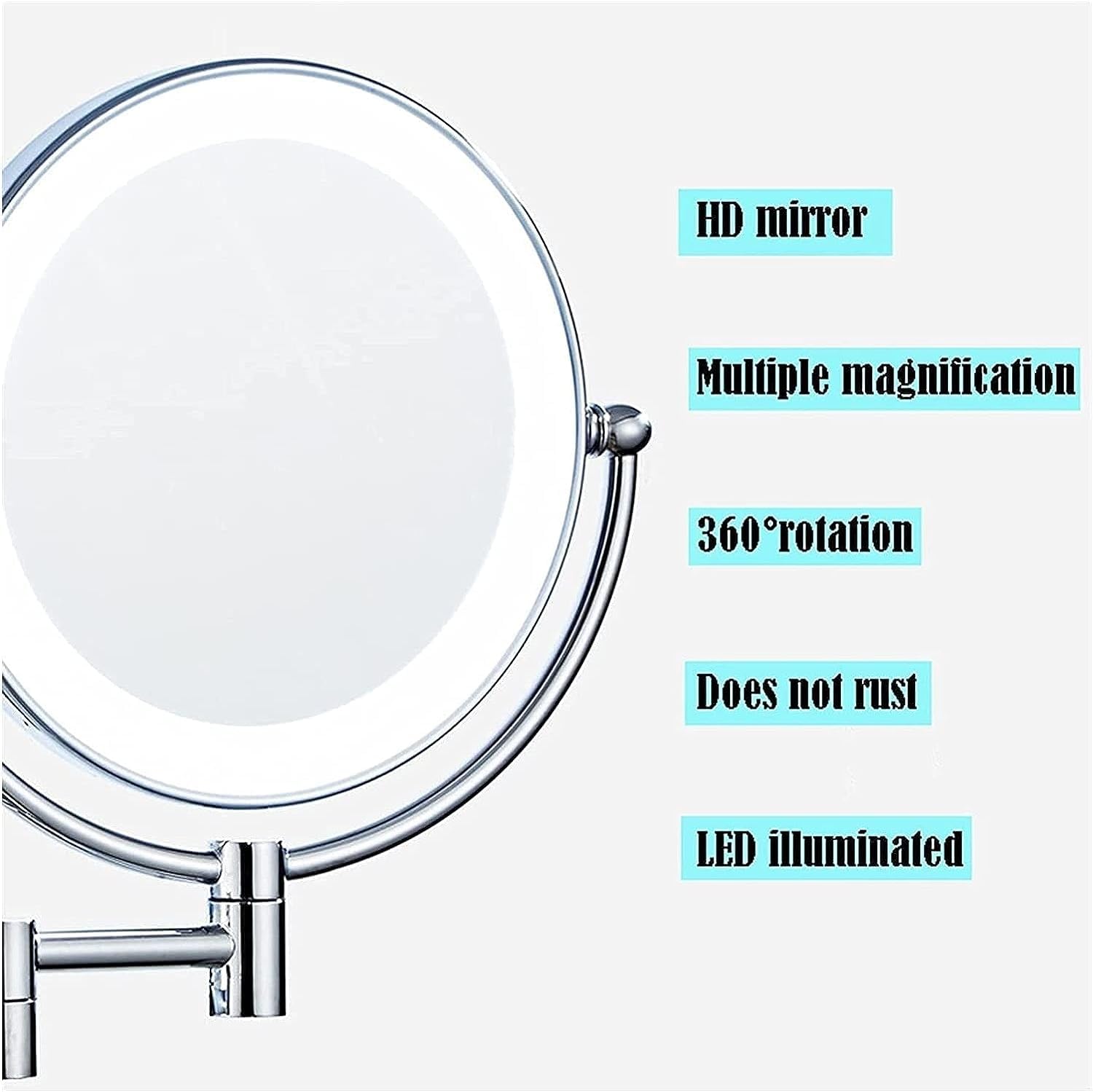 Specchio per Trucco a Parete con ingrandimento 3/5/7/10X, Specchio cosmetico ingranditore Illuminato da 8 Pollici con luci LCD, Versione di aggiornamento Specc