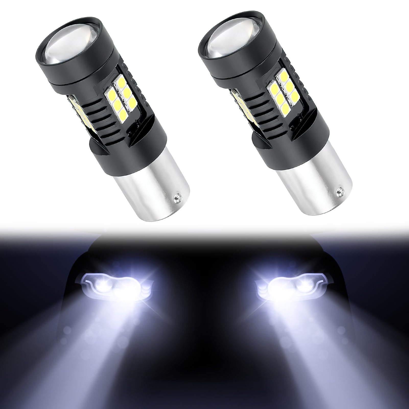COPPIA LUCI DIURNE DRL 21 LED P21W BAY15D CANBUS, per Fiat Panda 3° 2012-2022 6000K, lampadine led auto, p21/5w led, luci di posizione a led, Illumina la strada con stile