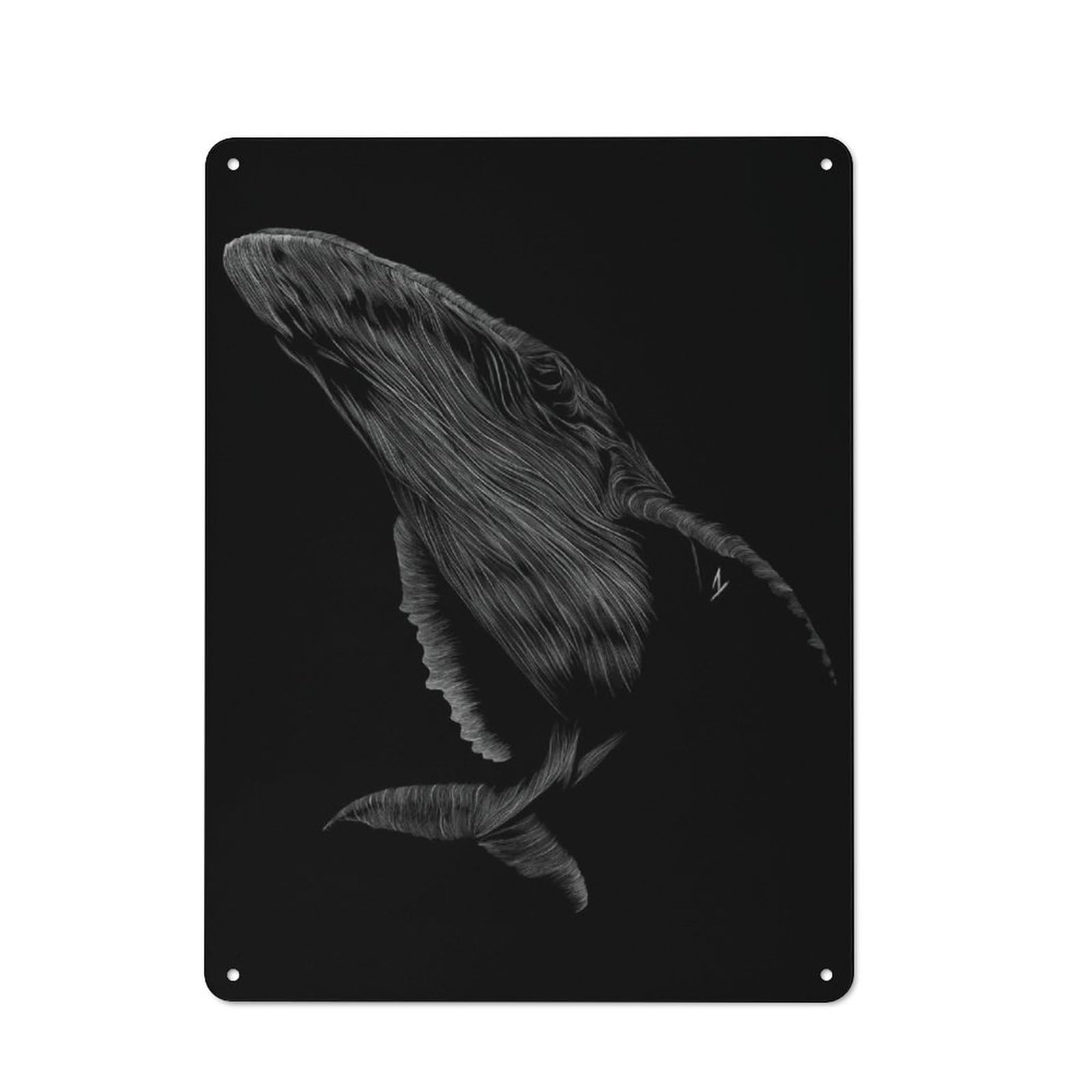 Vintage Metal Plaque 40x30cm Featuring 004 Whale for Home Bar Wall, A Metal Wall Feature for Home Bars And Entertaining Spaces