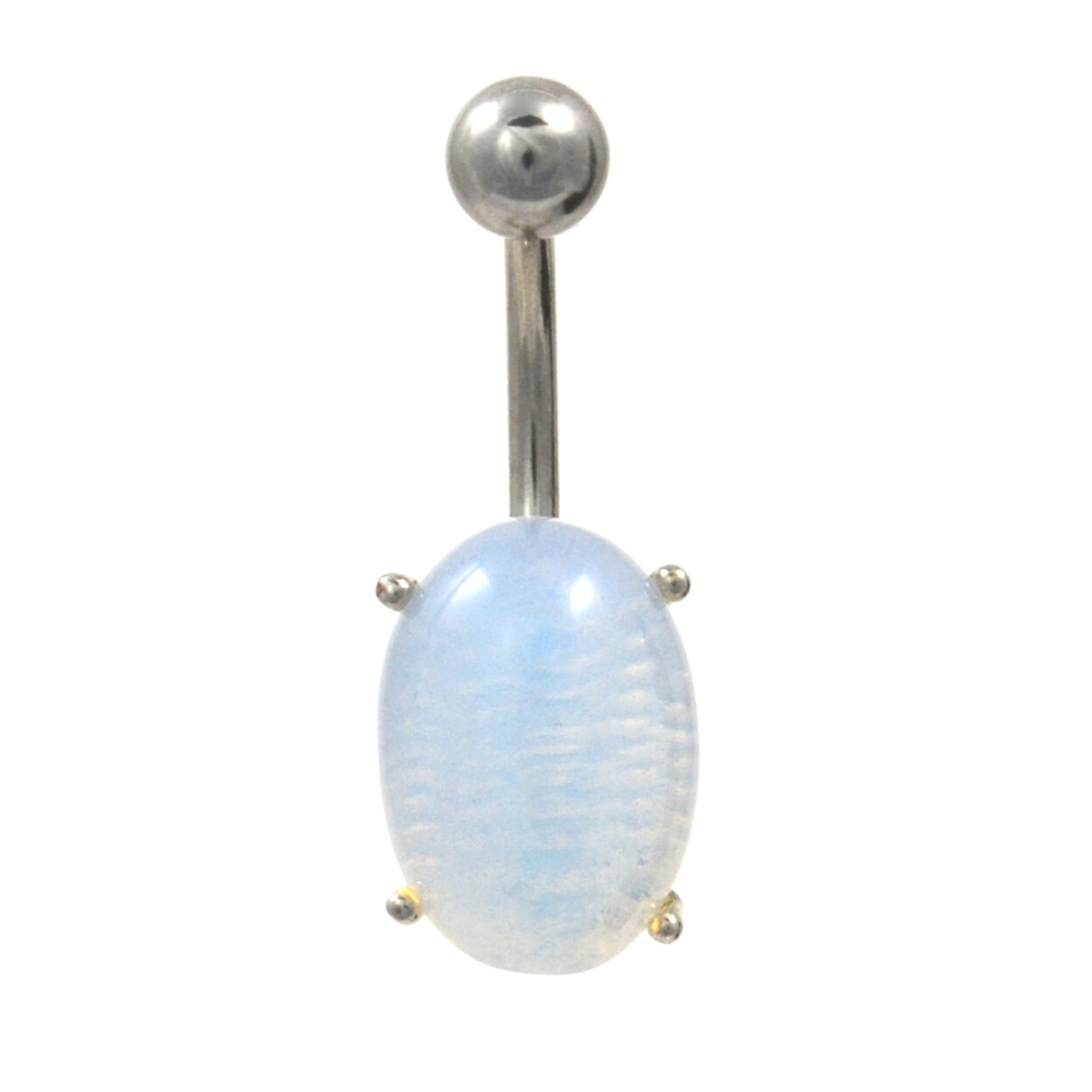 Huge Oval Opalite Navel Ring White Rainbow Tint Belly Button Piercing Jewelry