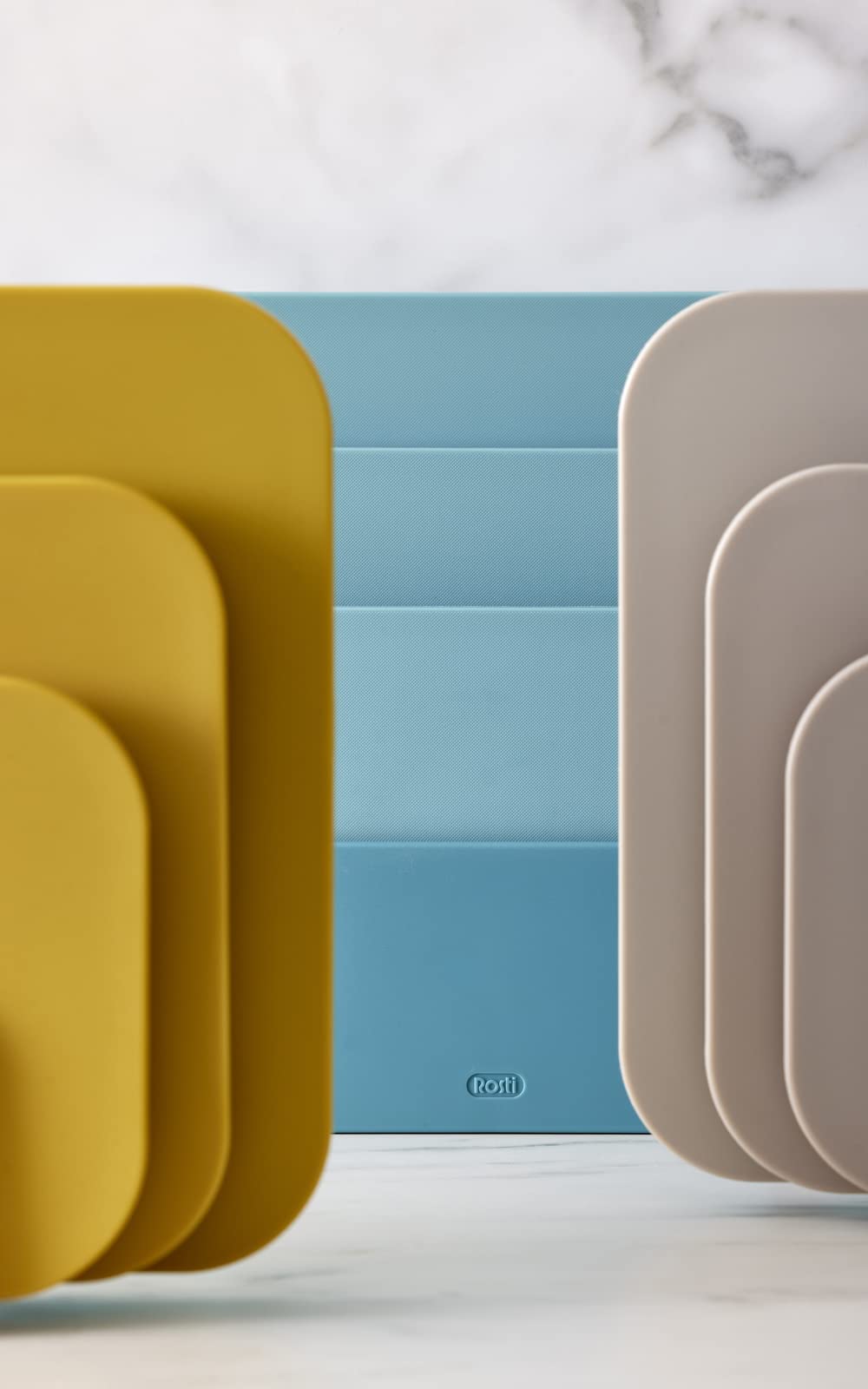 Rosti Chaptima Set de 3 Planches à Découper en Plastique - Lavable au Lave-Vaisselle - avec Support de Rangement, Curry