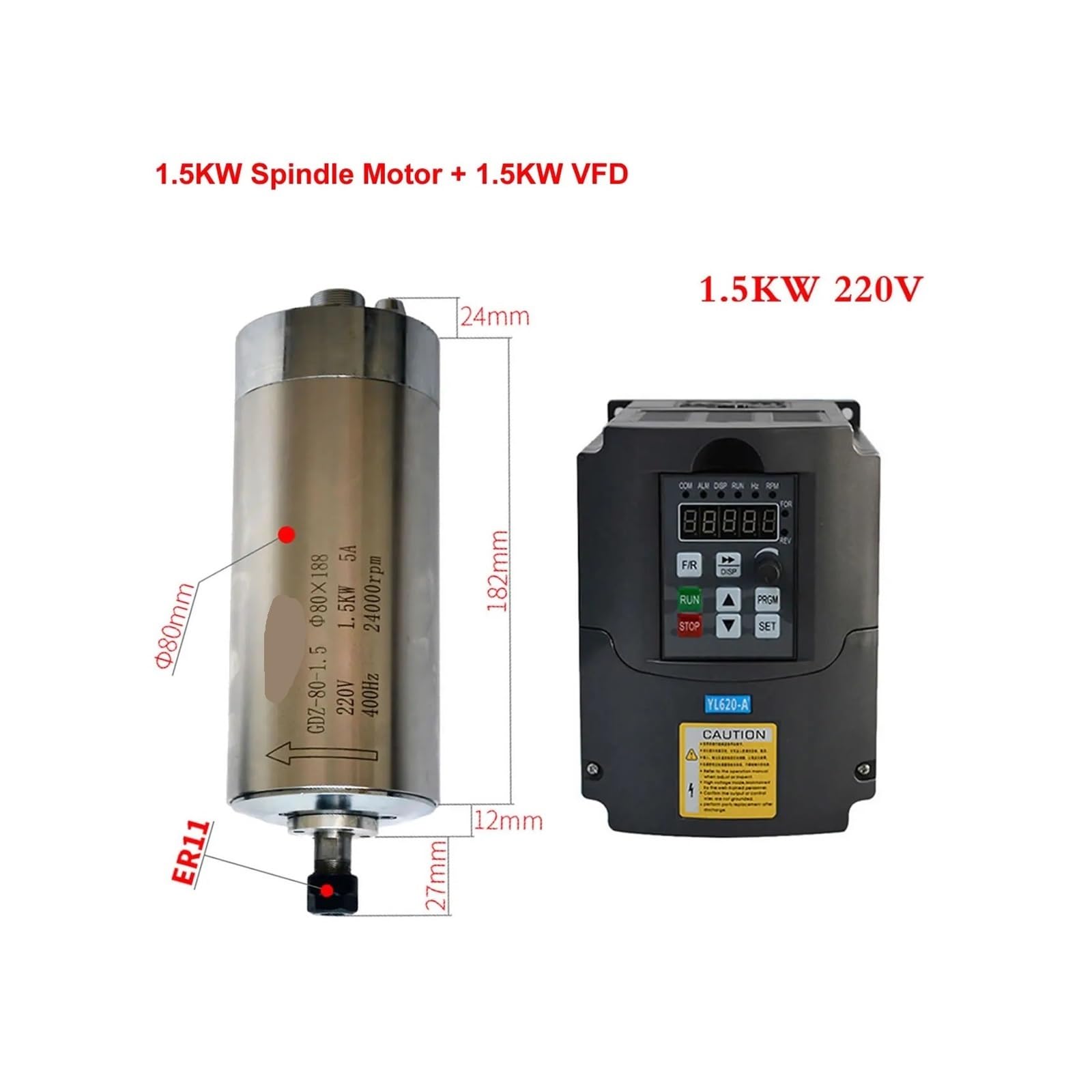 CNC 2.2KW 1.5KW Convertitore di Frequenza 220V VFD Inverter Driver di Frequenza Variabile 800W 1500W 2200W Motore Mandrino ER11 ER20 Mandrino(VFD 1.5KW-1.5W Motor)