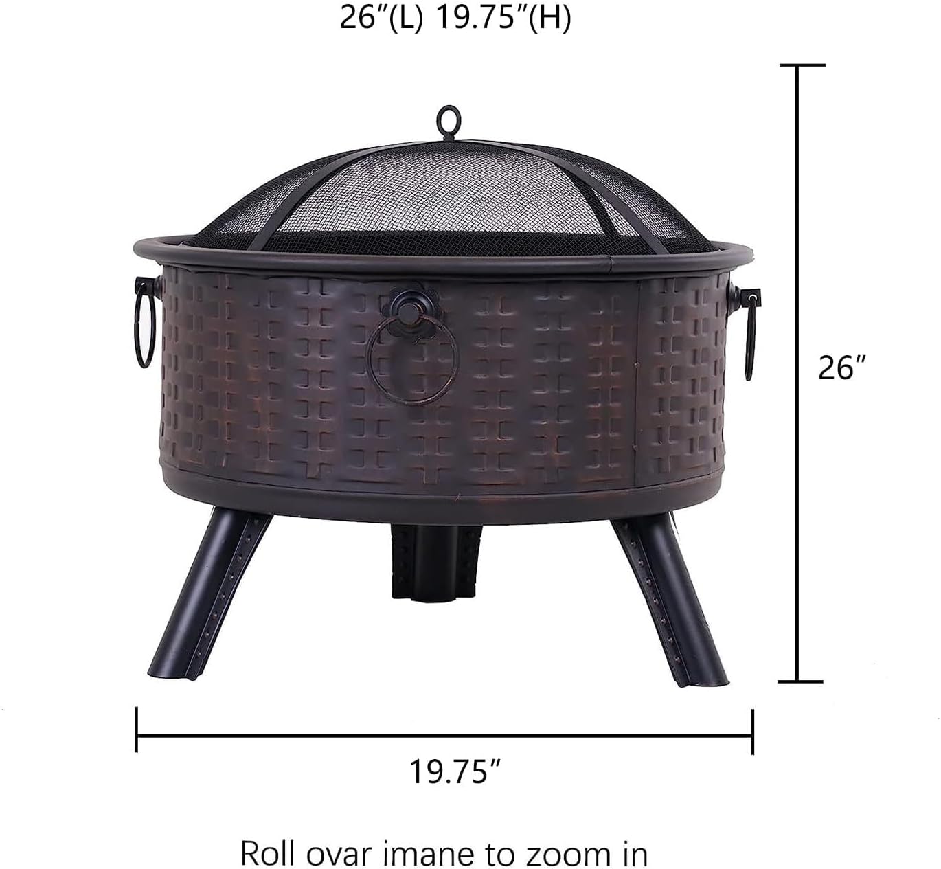 GRAND PATIO Fire Pits for Outside,Patio Outdoor Fire Pits, Round Deep Bonfire Wood Burning Fire Pit with Spark Screen Cover Safe Mesh Lid and Poker