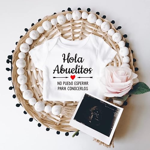 Miniatura 2 de Hola Abuelitos abuela y abuelo bebé anuncio mameluco en español, lindo anuncio de embarazo regalos para abuelos, sorpresa bebé revelar ideas Abuelo