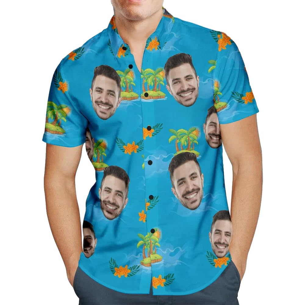 Smile lab Personalised Hawaiian Shirts with Face for Men Funny Customised Pet Dog Cat Photo Tropical Floral Hawaiian Shirts Short Sleeve