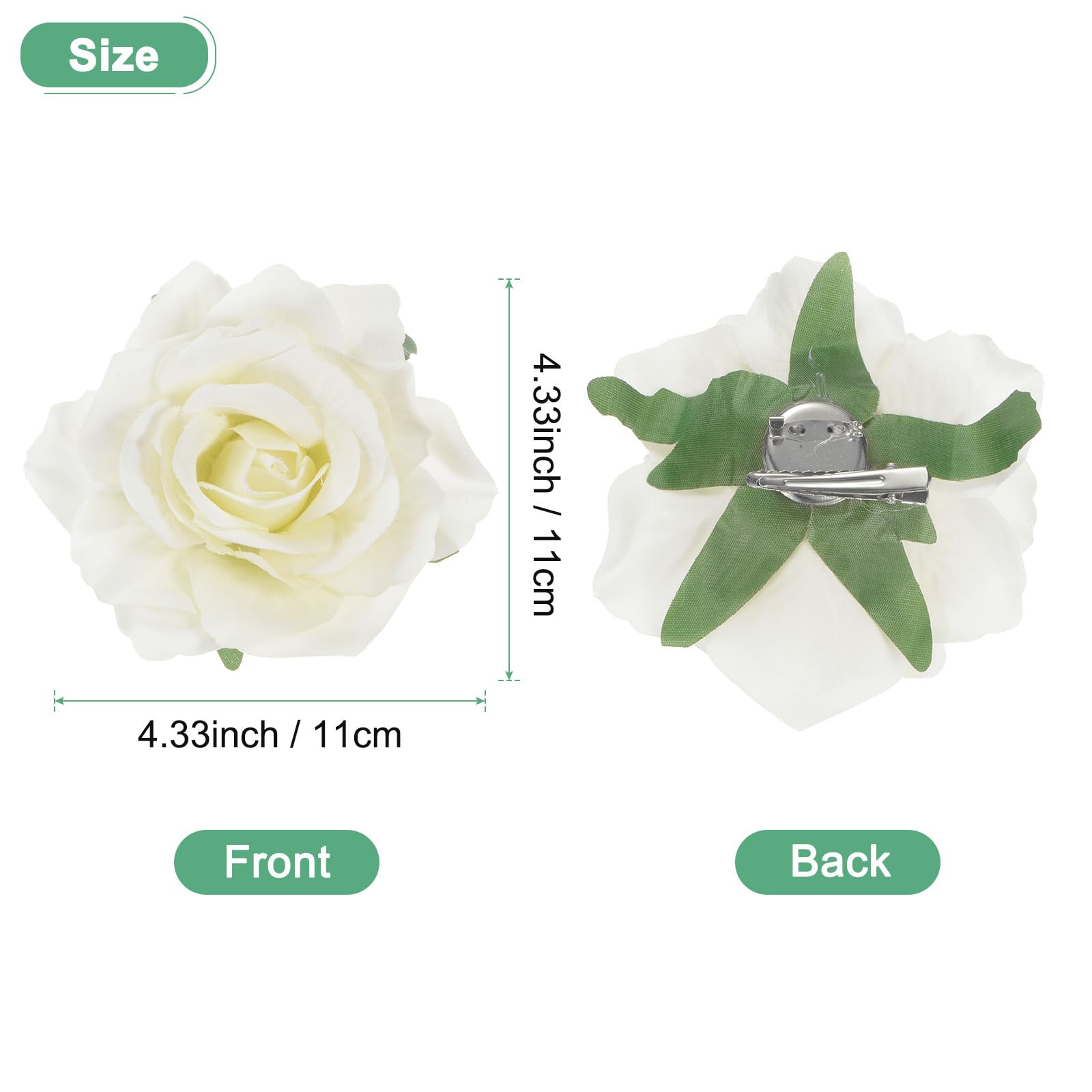 M METERXITY Rose Hair Clip, 4.33 Inch Flower Hairpin Fabric Floral Brooch for Bridal Wedding/Party/Women, 11cm, Beige White - Image 3