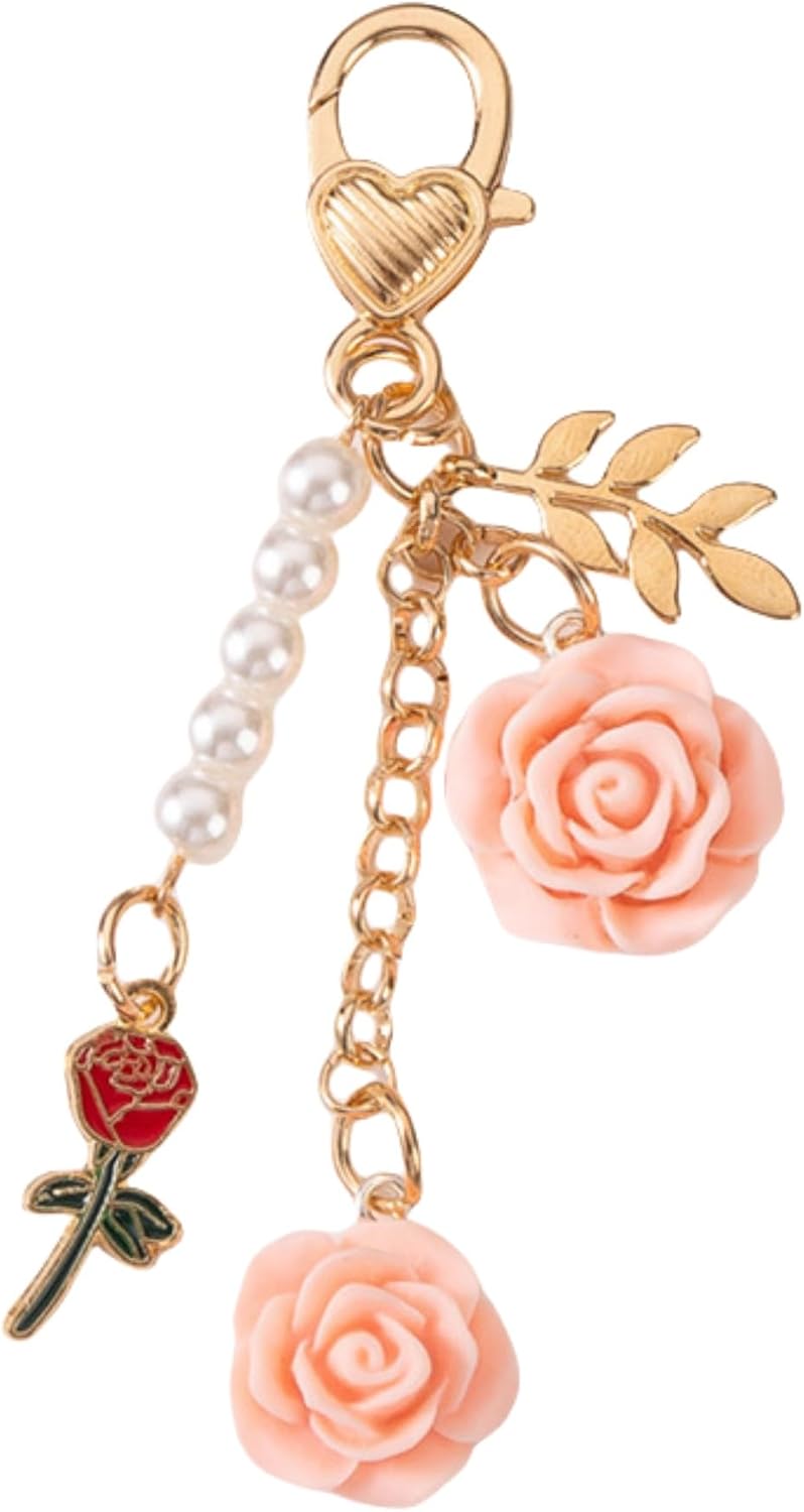Rose Keychain Charms Camellia Flower Pendent Tassel Chain Key Rings Accessories for Women