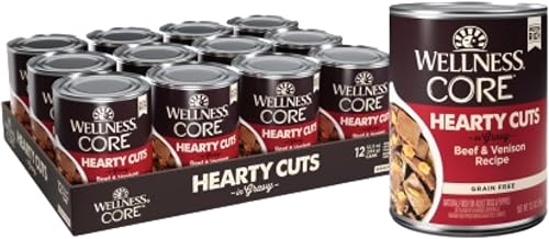 Wellness CORE Hearty Cuts Natural Wet Grain Free Canned Dog Food, Beef & Venison, 12.5-Ounce Can (Pack of 12)