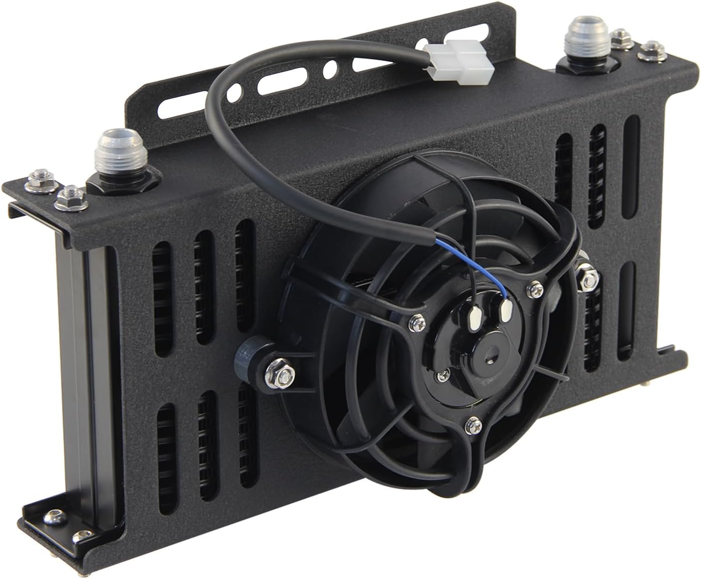 19 Row Transmission Cooler Oil Cooler 10AN 7/8"-14 UNF Oil Cooler Kit + 5.5" Electric Fan Kit with New Type Mounting Bracket Kit Universal Black