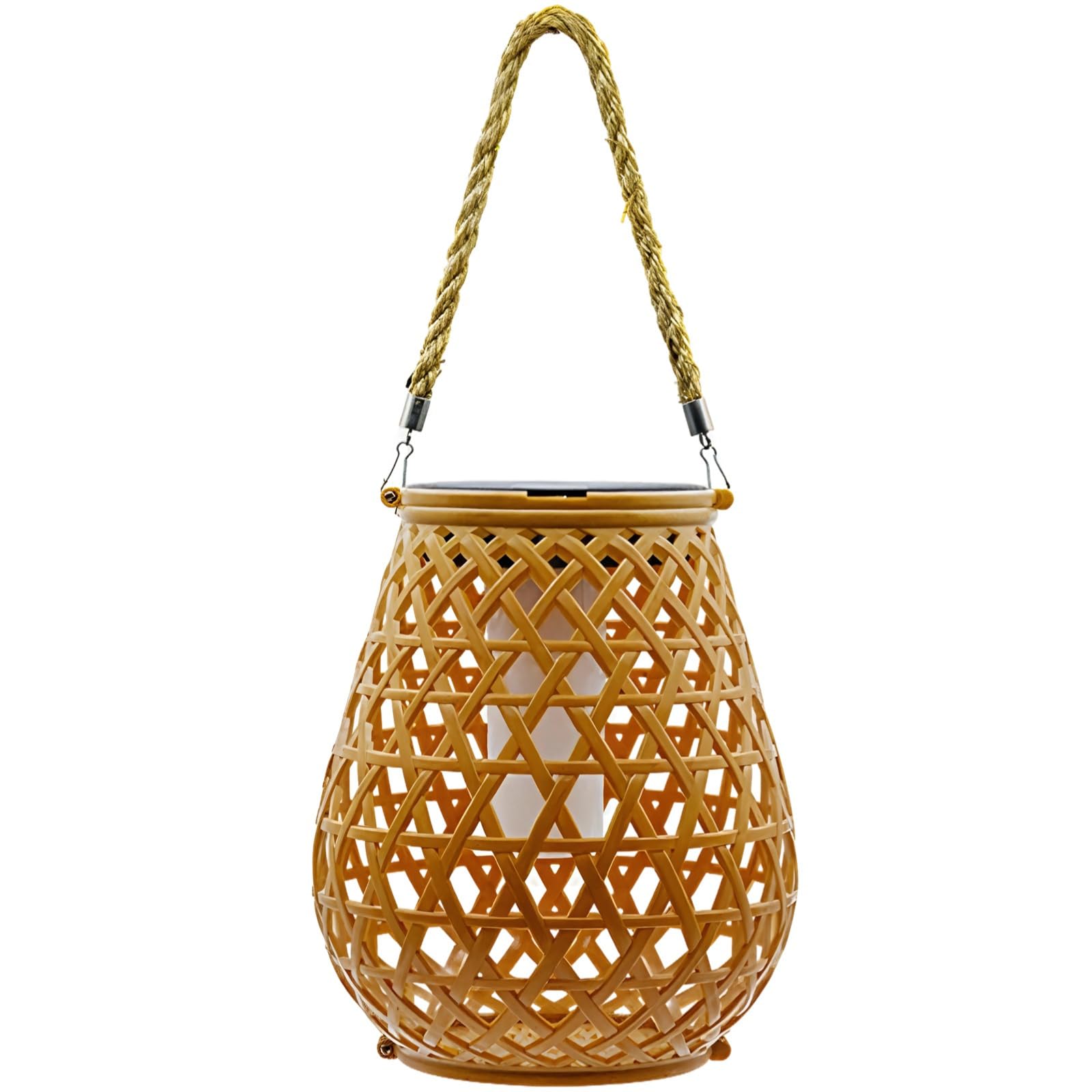 Lanterna da tavolo in rattan intrecciato a energia solare, altezza 35 cm, diametro 17 cm, grado di protezione IP44, ideale per giardini e balconi