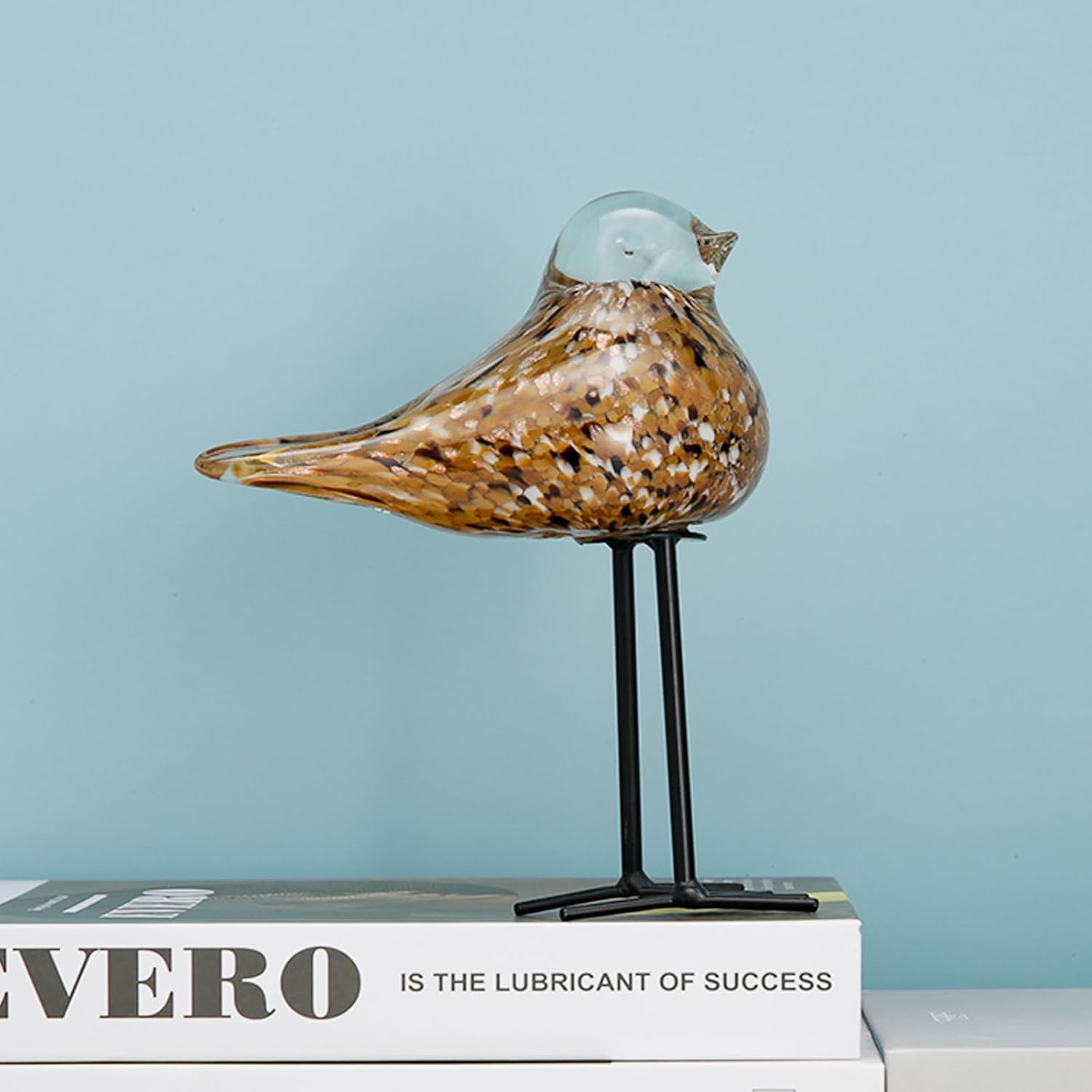 Handmade Blown Glass Bird with Iron Leg Glass Animals Paperweight Crystal Art Statue Modern Home & Office Decor - Perfect for Living Room, Dining Table, or Gift image 5