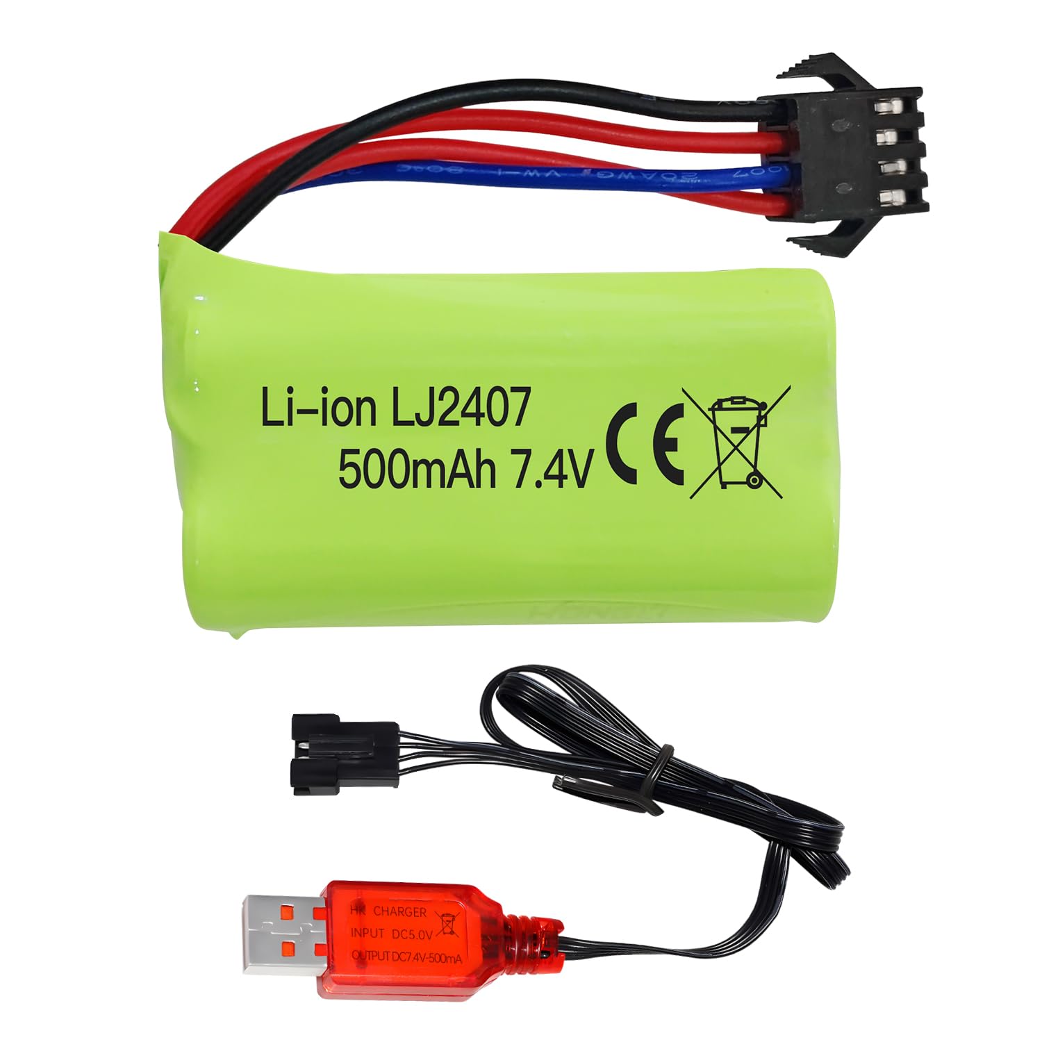 7.4V 500mAh SM-4P Plug Charging Battery with USB Charging Cable for EC16 DE85 RC Toy Car Model Off-Road Vehicle M416 Electric Gel Ball Blaster Backup Battery