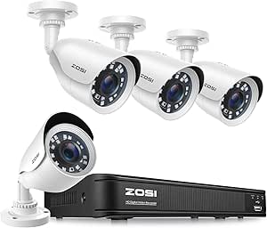 ZOSI H.265+ Full 1080p Home Security Camera System Outdoor Indoor, 5MP-Lite CCTV DVR 8 Channel and 4 x 1080p (2MP) Day Night Vision Weatherproof Surveillance Bullet Camera, Motion Alerts (No HDD) asin的图片