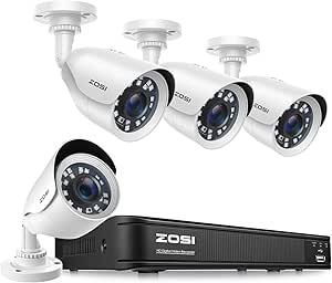 ZOSI H.265+ Full 1080p Home Security Camera System Outdoor Indoor, 5MP-Lite CCTV DVR 8 Channel and 4 x 1080p (2MP) Day Night Vision Weatherproof Surveillance Bullet Camera, Motion Alerts (No HDD)