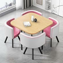 LITFAD Dining Room Table and Chairs for 4 Modern Coffee Table Set with 4 Upholstered Chairs Negotiating Table Set - 5 Piece Set Nature Square Table & Pink-White Chairs 31.5" L x 31.5" W x 29.5" H