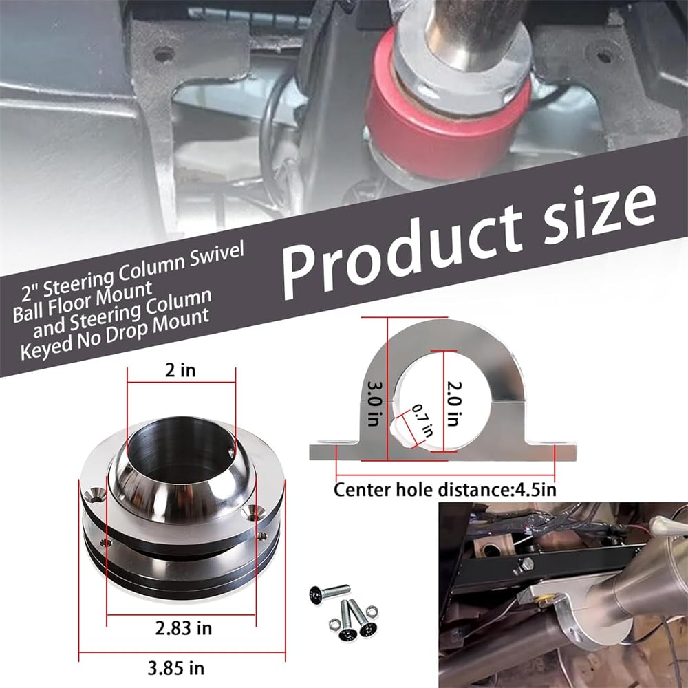 Obrotowy uchwyt podłogowy o średnicy 5 cm i kolumna 5 cm z polerowanego aluminium z kluczem do montażu na kolumnie kierownicy z rowkami kompatybilne ze wszystkimi pojazdami z kolumnami kierownicy o