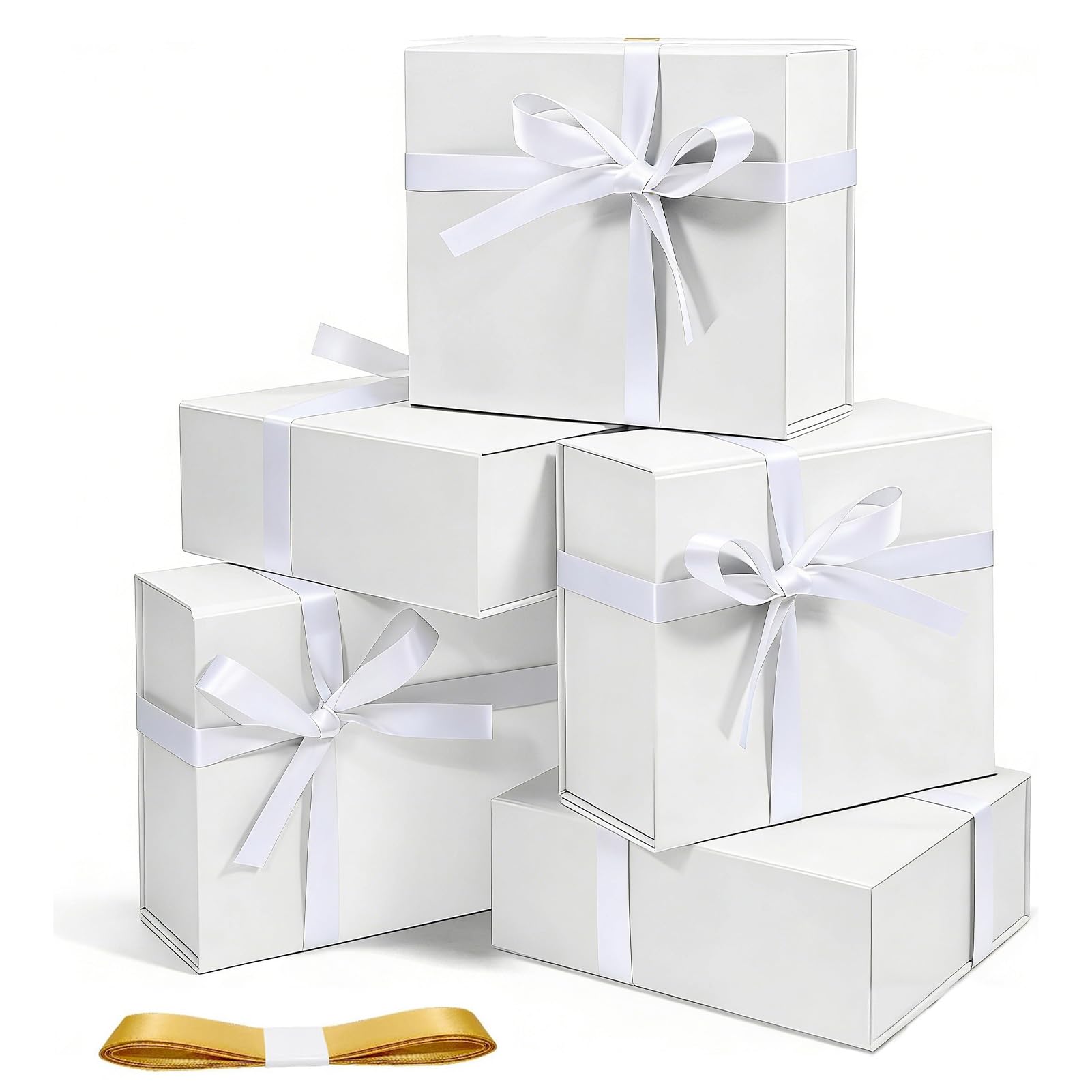Corsiampoo Scatole regalo bianche, 20 x 17 x 7 cm, set da 5, con coperchio, per regali, regali di nozze, regali per damigelle d'onore