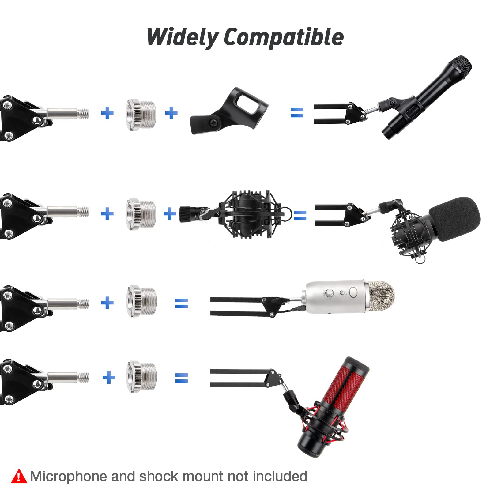 SUNMON Support mural pour microphone et pince fixation pour table en métal, support universel pour bras de microphone compatible avec HyperX QuadCast, Blue Yeti, Blue Snowball, microphone Shure SM58