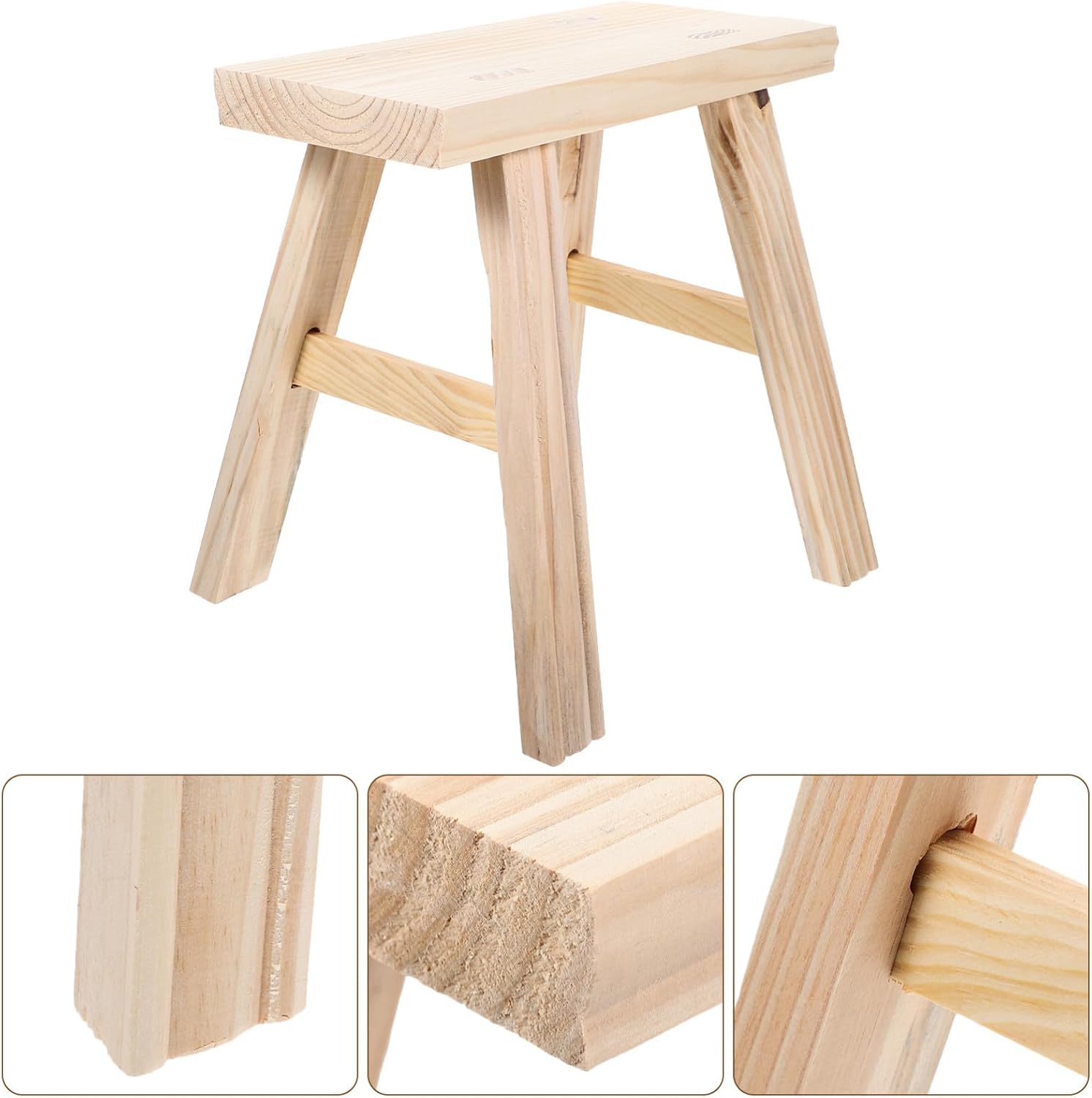 Garneck Solid Wood Small Stool for Sitting with Sturdy Construction and Compact Size 24x15 Inches Top Surface, 22 Inches Height for Foot Rest, Shoe Changing, and Indoor Use