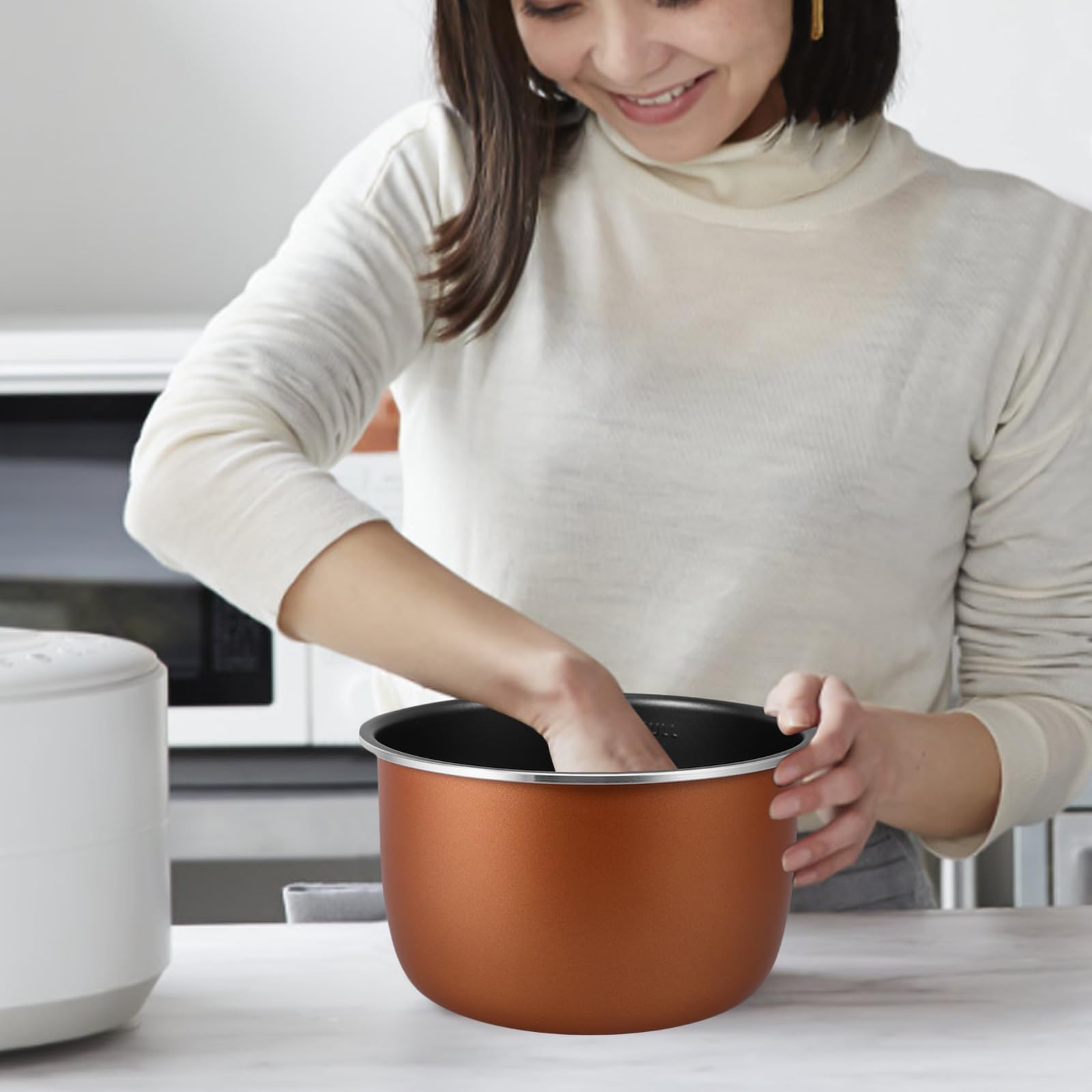 GALPADA Revestimiento Interior Olla Arrocera Aleación de Aluminio 4l Antiadherente Grueso Olla Multiusos Portátil Escala para Cocina Repuesto Programable
