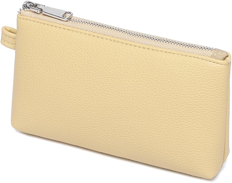 Necessaire de maquiagem YONBEN em poliuretano, Almond Yellow, com zíper