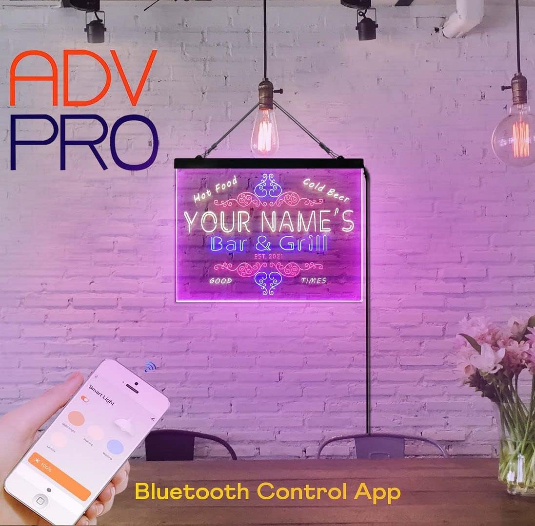 Personalized Bar & Grill Beer Tri-Color LED Neon Light Sign Customize Name Date Text Quote Font Red & Blue & Yellow 13 x 8.7 Inches st9s32-u2-tm-rby