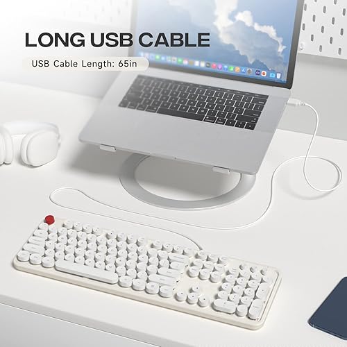 Miniatura 2 de Teclado de computadora con cable, teclado de máquina de escribir retro, llave redonda de tamaño completo, teclado USB Plug and Play para PC, laptop,