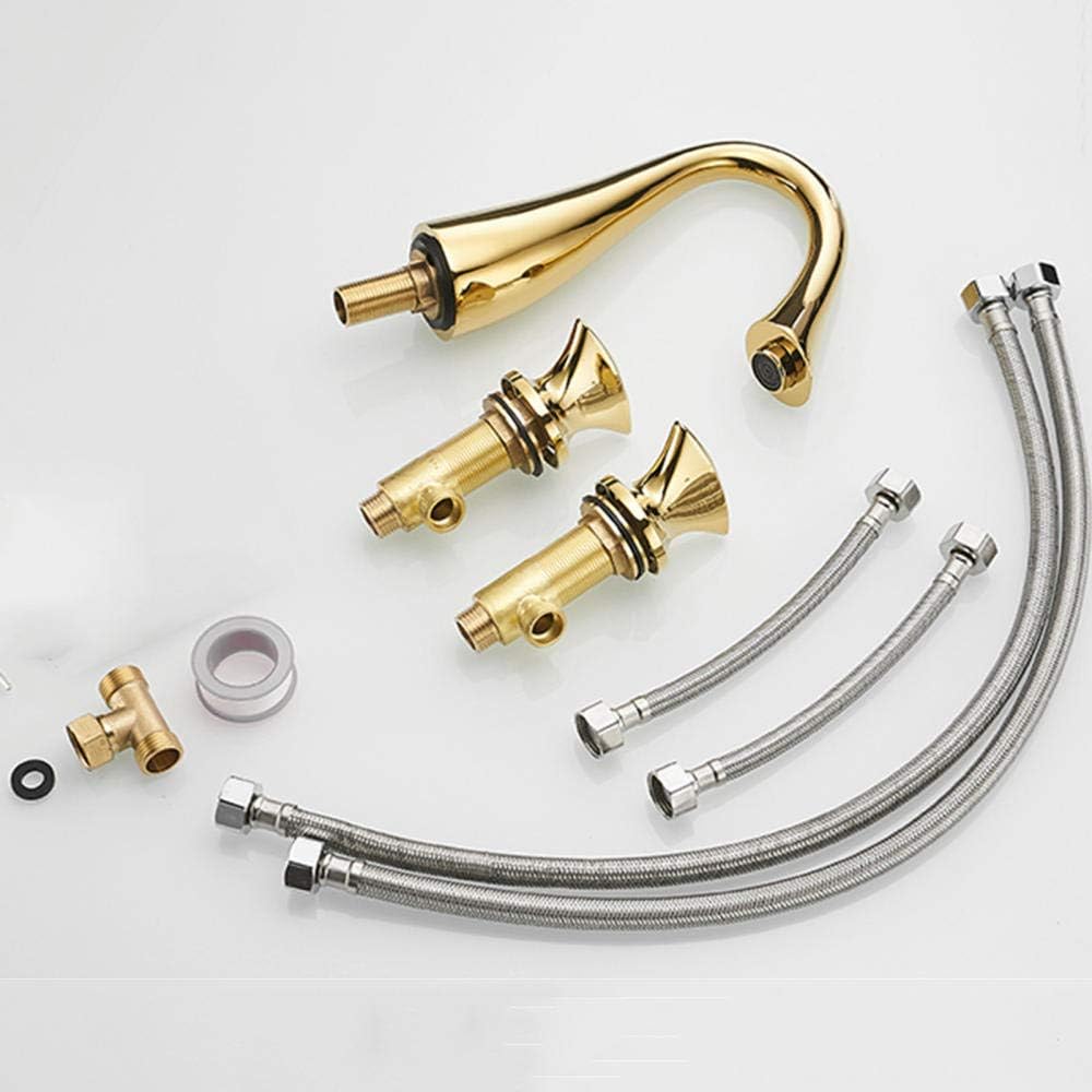 浴室のシンクタップ 3 穴真鍮スプリットタイプ洗面器の蛇口ホットとコールド 2 ハンドル洗面器ミキサータップ-ゴールド 洗面台ミキサータップ 3  穴広く普及している浴室のシンクの蛇口温冷ミキサー洗面所の蛇口ダブルハンドル洗面台のシンクの蛇口真鍮バニティ 洗面器の ...