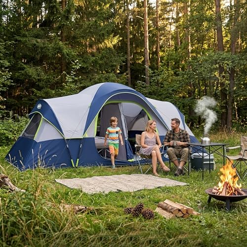 Image of UNP Camping Tent 10-Person-Family Tents, Parties, Music Festival Tent, Big, Easy Up, 5 Large Mesh Windows, Double Layer, 2 Room, Waterproof, Weather Resistant, 18ft x 9ft x78in