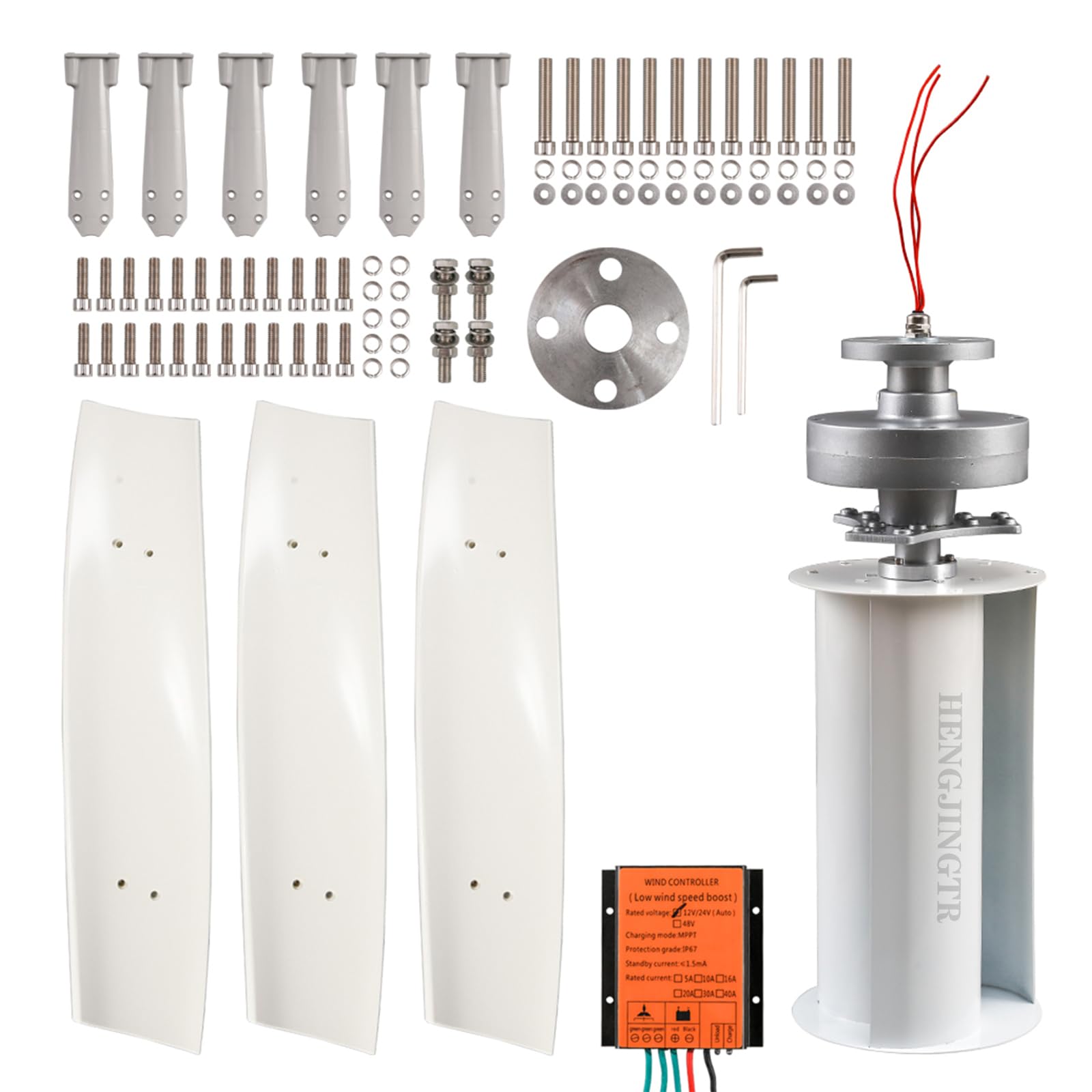 10000W geräuscharme Windkraftanlage mit vertikaler Achse, 12V/24V 48V 220V Generator Windmühle Generate Turbin Komplettes Set für Familie mit Controller (3 Blätter)