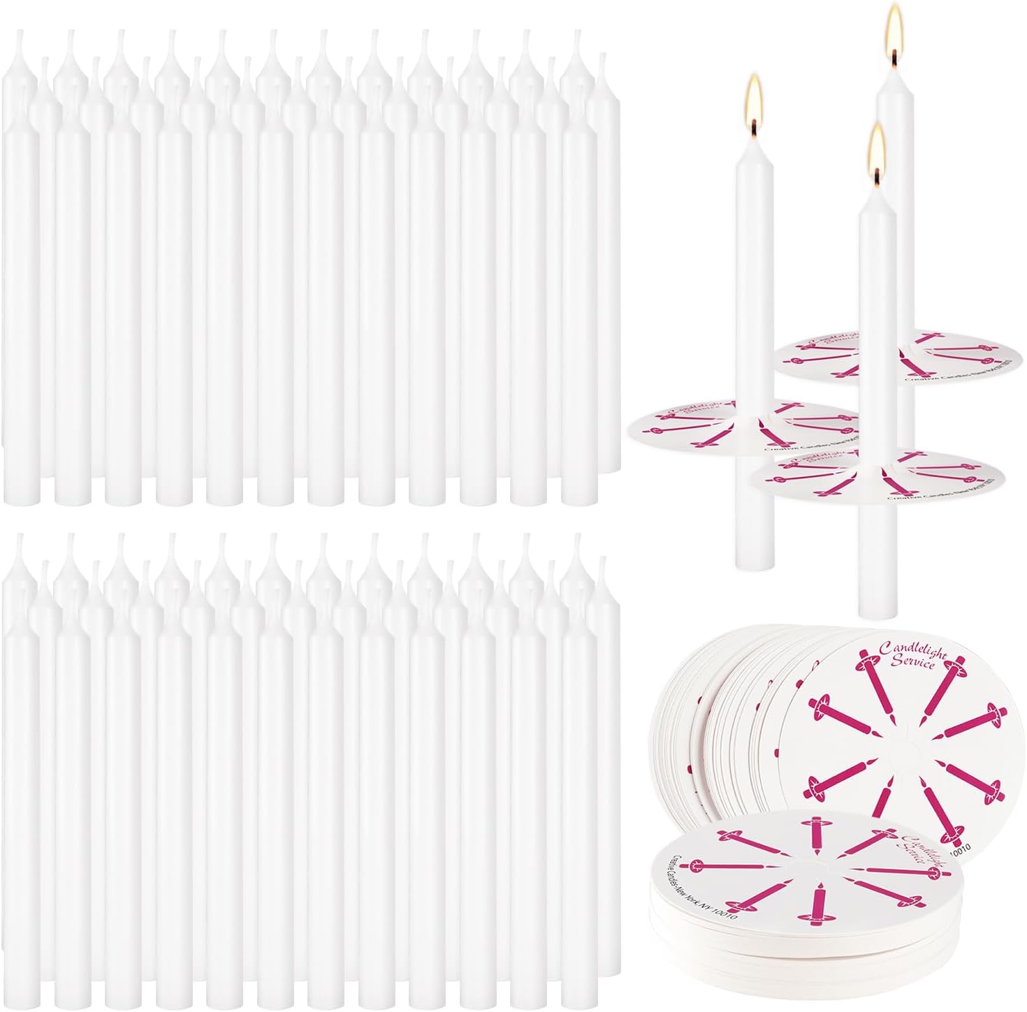 300-pack 5-inch white unscented taper candles with drip protectors