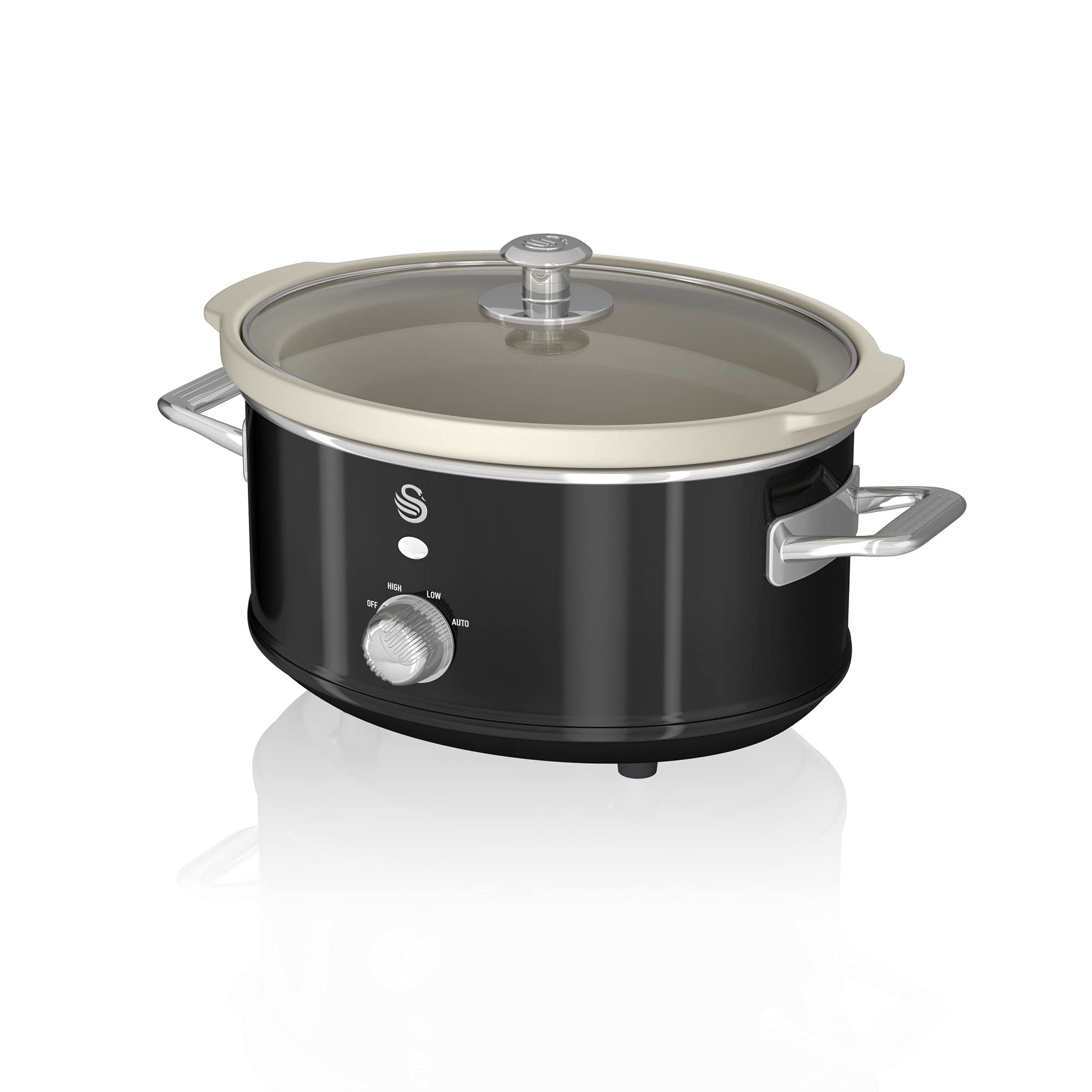 Swan Retro SF17021BN 3.5 Litre Slow Cooker, 3 Temperature Settings, Keep Warm Function, Removable Ceramic Inner Pot, 200W, Black