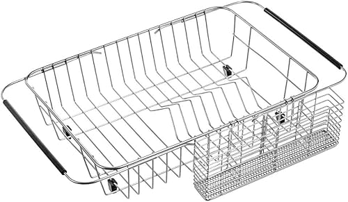 Miniatura 6 de SANNO Escurridor de platos expandible, escurridor de platos grande con soporte para cubiertos de 4 divisiones, estante expandible para platos en