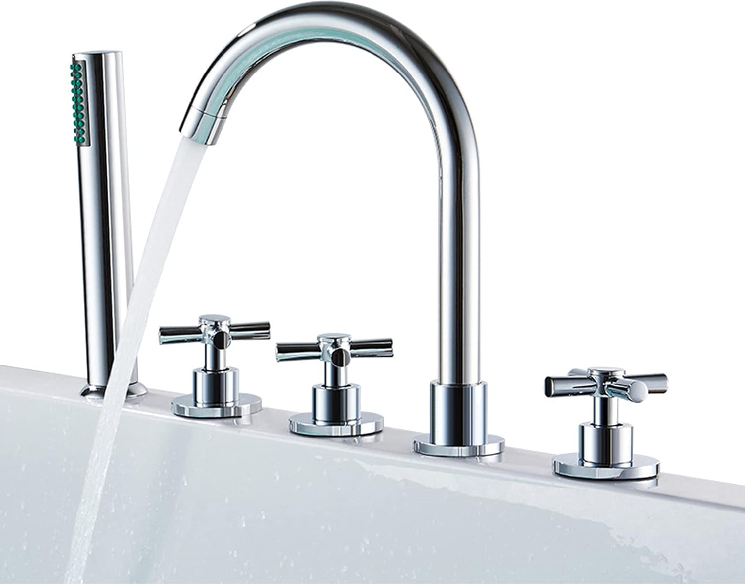 Bathtub Faucet, Five-Piece Set Hot and Cold Water Mixer Tap, 360°Rotation Basin Faucet, Copper Split Bathroom Faucet with Pull-Out Shower, Electroplating