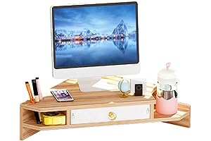 Triangle Space-Saving Wooden Monitor Stand with Drawers: Keep Your Desk Neat and Organized