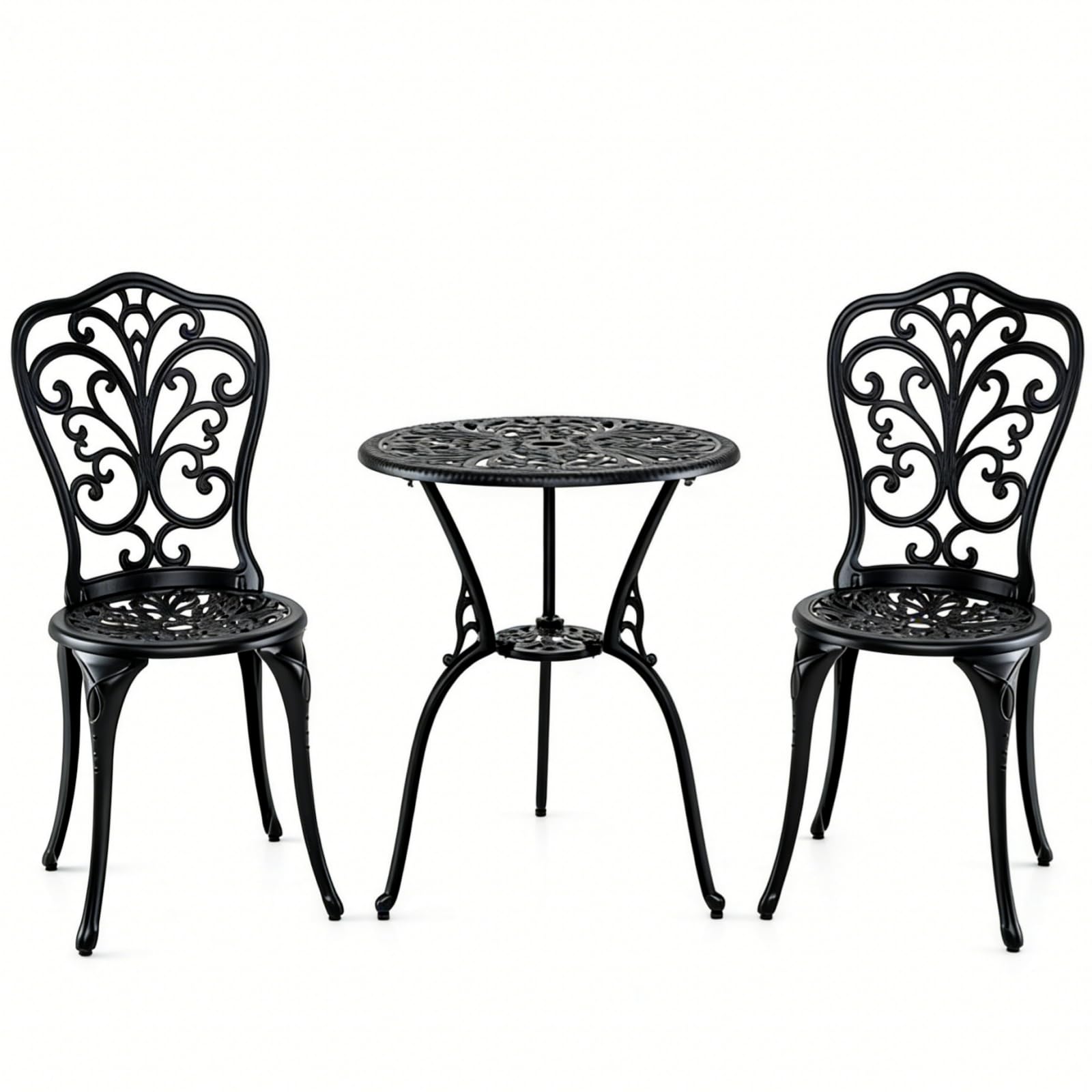 GIANTEX Set Tavolo da Bistrot in Fusione di Alluminio Set da 3 Pezzi Tavolino con 2 Sedie per Giardino Balcone Bordo Piscina, Colore Verde Bronzo/Bianco (Nero)
