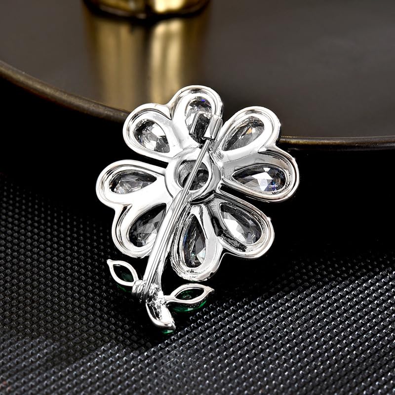 Image of Flower Brooch Pin - Rhinestone Flower Pin 18k Gold Plated - Thanksgiving Day, Birthday, Wedding Gifts for Mom, Wife