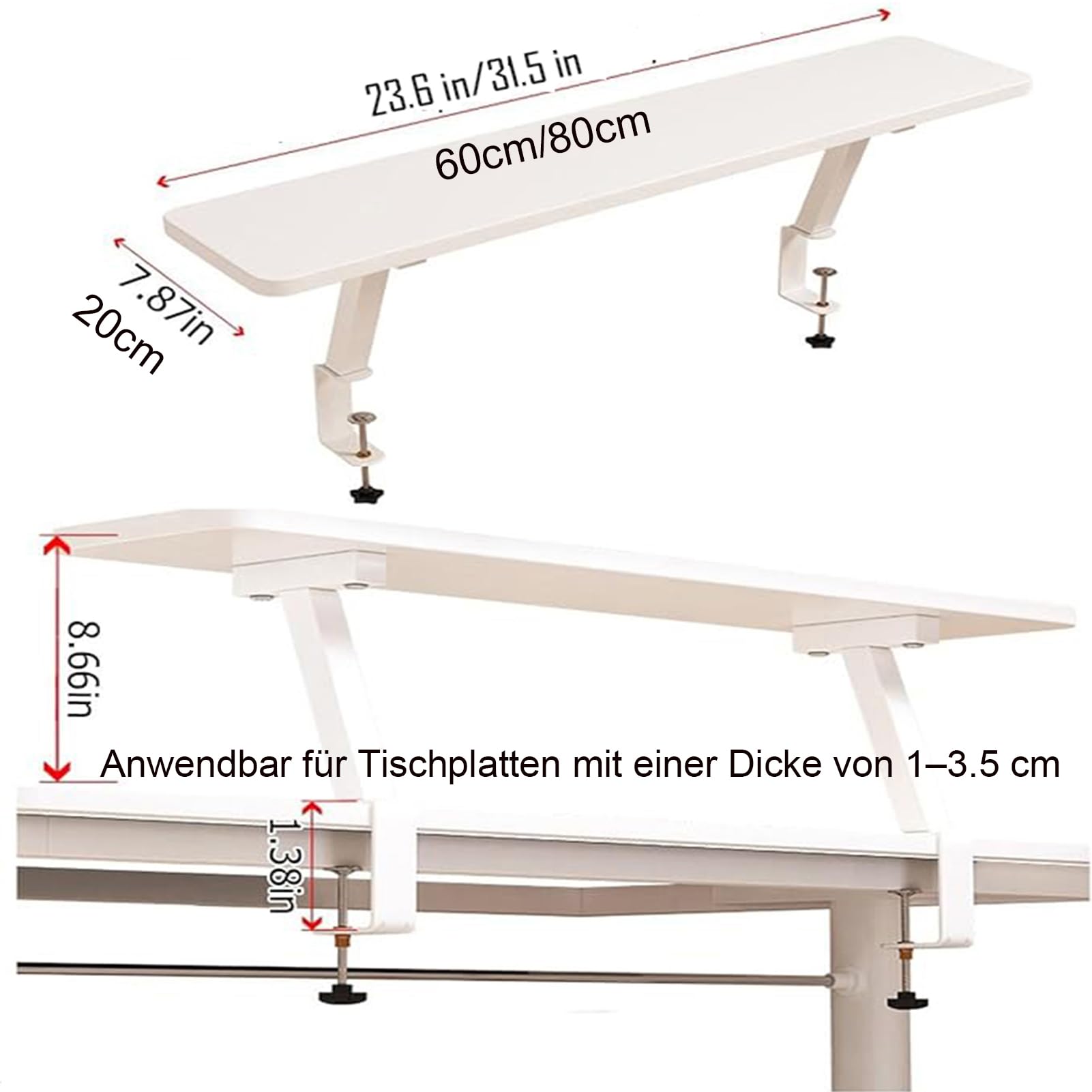 Klemmbares Schreibtisch Organizer Regal, Adjustable Desk Shelf Clamp Tischverlängerung Mobile Aufbewahrungsregal für Büro Home Schule Modernes Design Tischzubehör (80x20 cm)